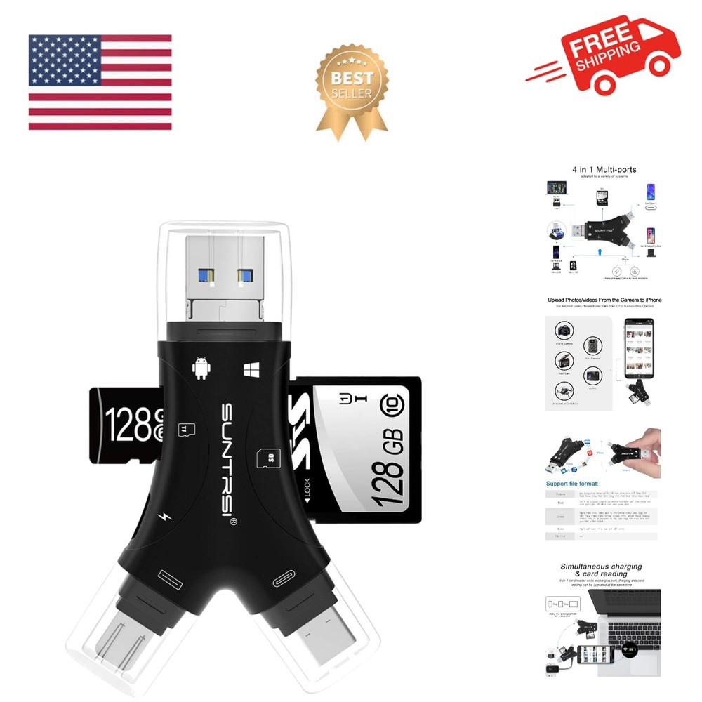 SD Card Reader for iPhone/ipad/Android/Mac/Computer/Camera,4 in1 Micro SD Car...