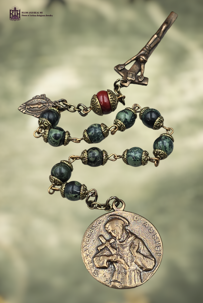 St Francis & St Chiara Heirloom Chaplet- Bronze| Kambaba Jasper