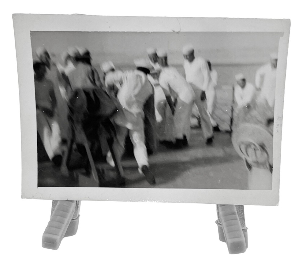 WW2 Era Photo USN Navy Sailors Pulling Something On Ship Deck