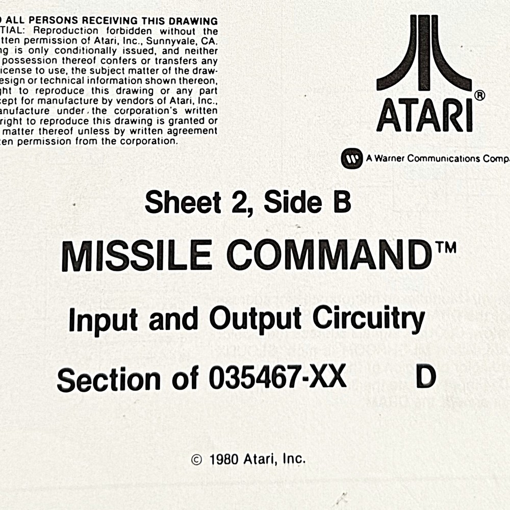 Atari Missile Command Arcade Video Game Manual Schematics ORIGINAL