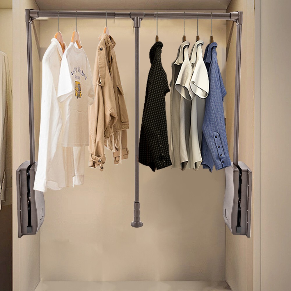 35-47 " Adjustable Closet Rod Closet-Mounted Simple Pull Down Hanger Shelf US