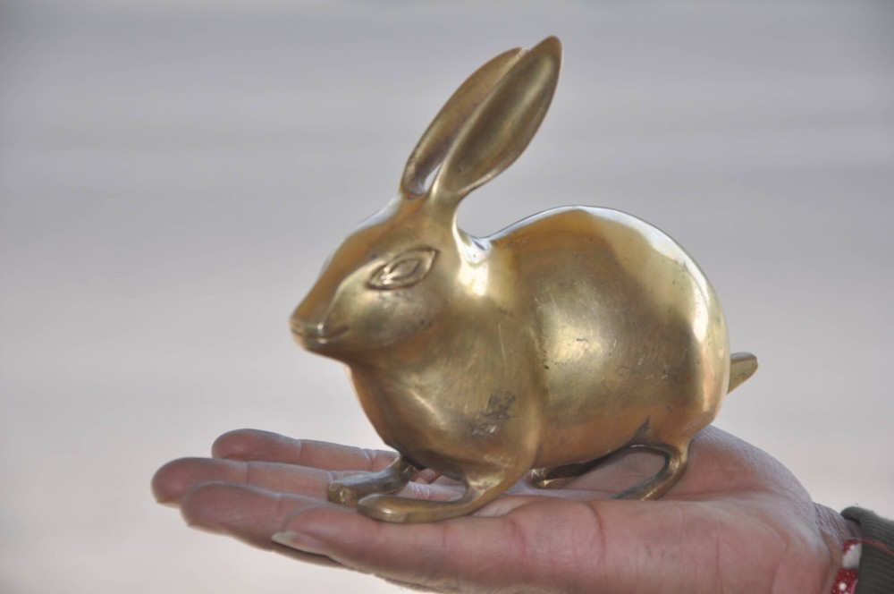 Vintage Brass Handcrafted Solid Rabbit Decorative Figurine