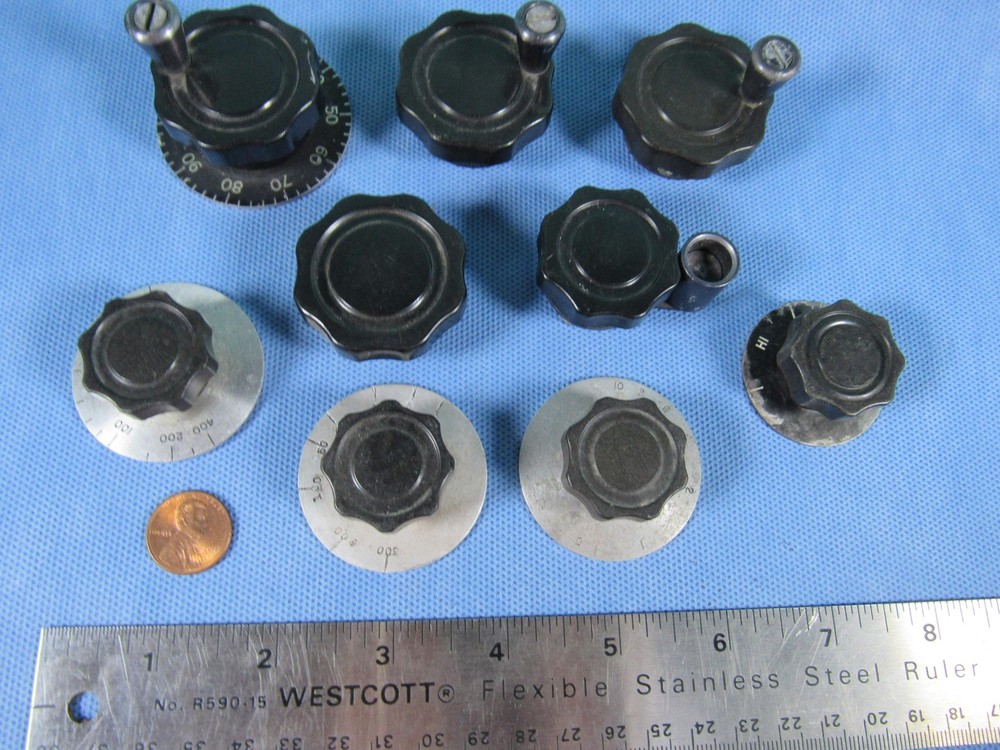 Lot 9 Rotary Control Potentiometer Knobs W/ Aluminum Dial Scales Brass Insert
