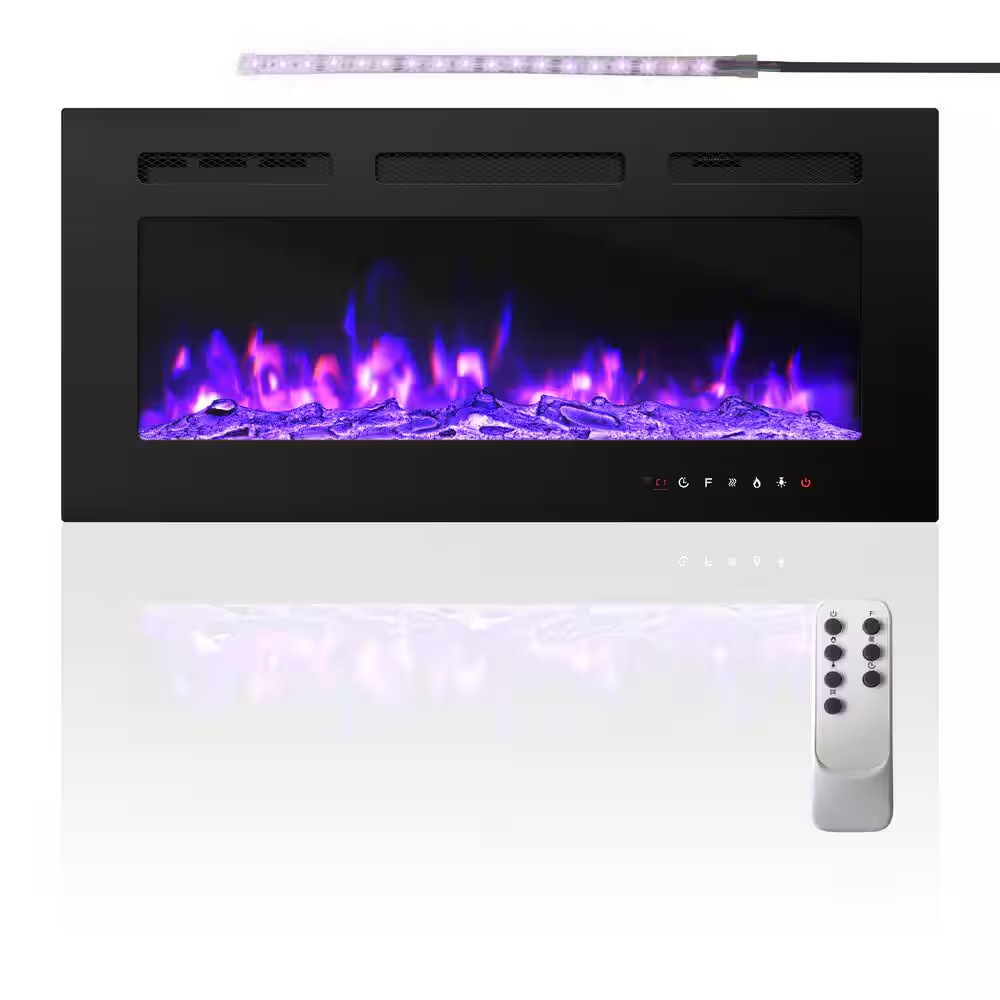 36 In. Direct Vent Electric Fireplace Insert with Remote Control and LED Strip