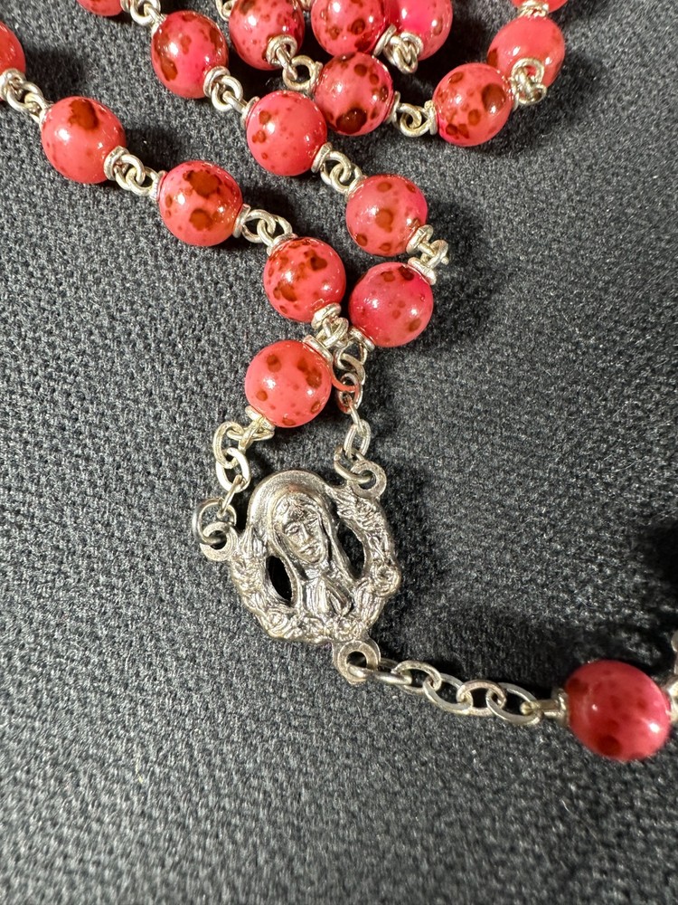 Pink Bead Rosary Silver Tone Crucifix