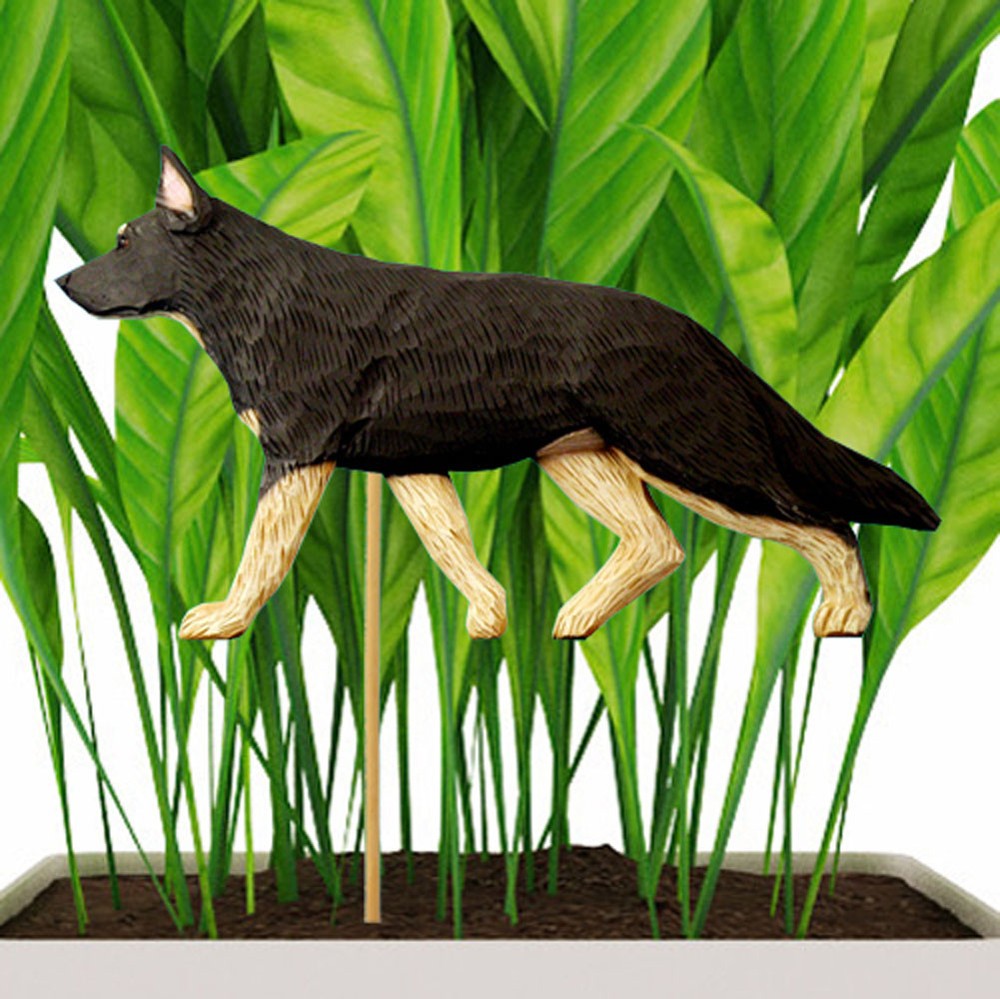 German Shepherd Planter Pick Stake Black w/ White Points