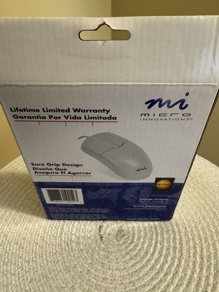 Micro Innovations 2 Button Wired Mouse PD39P New Sealed PS/2