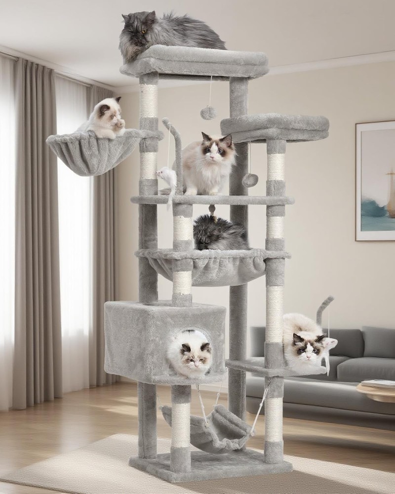Cat Tree, Cat Tower for Lar Cats Big Platforms, 2 Baskets,