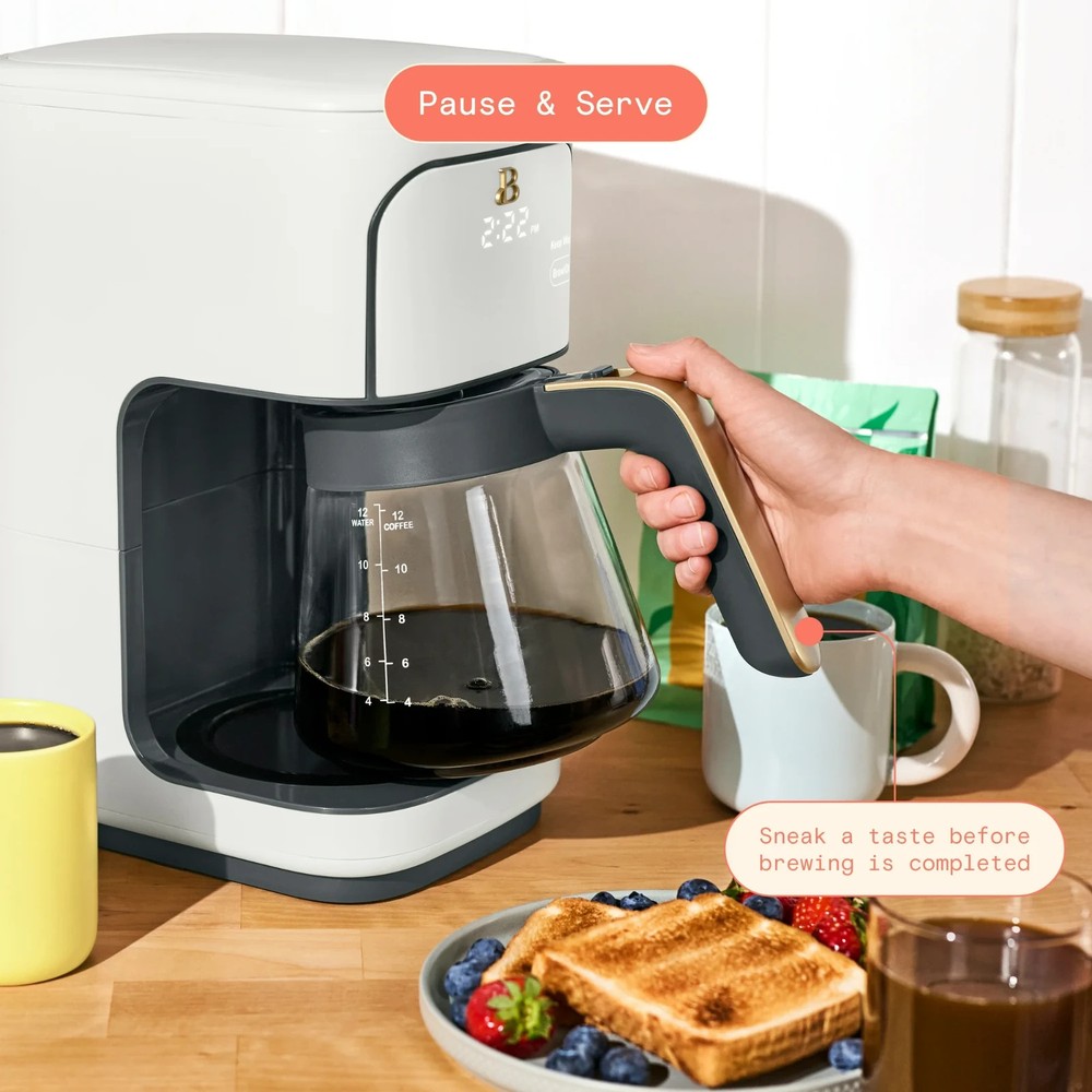 Beautiful 12 Cup Programmable Coffee Maker, White Icing by Drew Barrymore