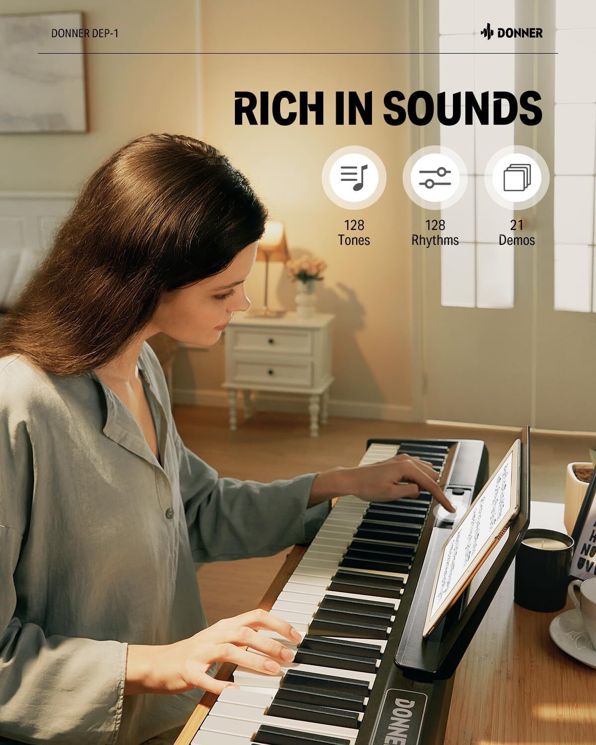 Donner DEP-1 Digital Piano Keyboard 88 Key With Sustain Pedal Carry Bag 128 Tone