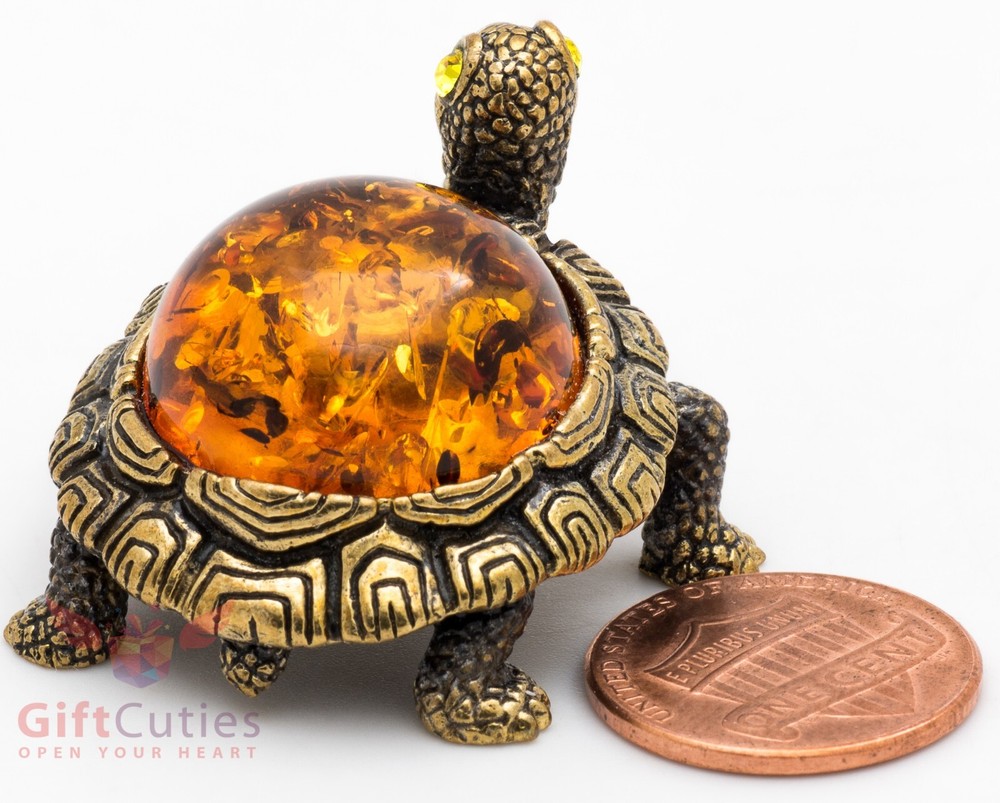 Solid Brass Amber Figurine Tortoise Turtle smiles happily talisman IronWork