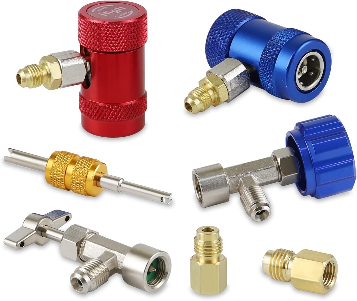 Car A/C R1234YF Quick Coupler Adapter Set with Self-Sealing & Puncture Can Tap