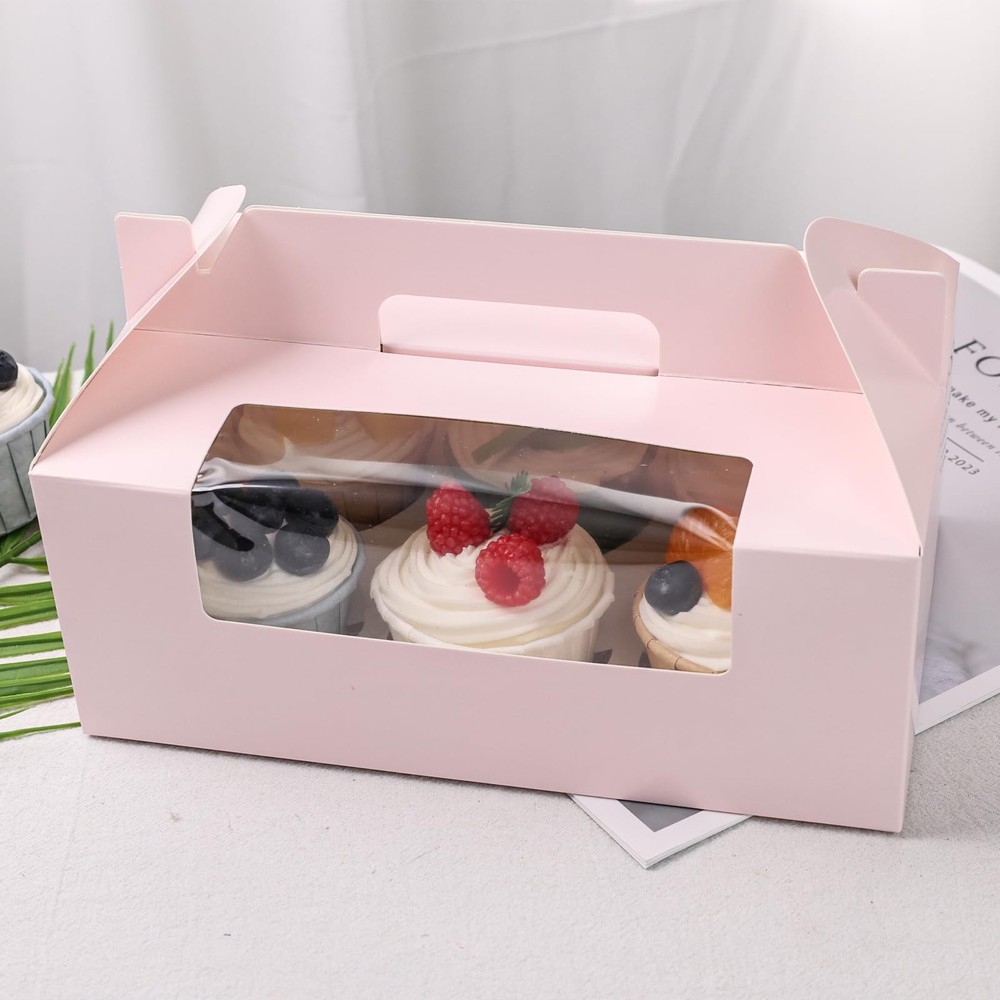 6 Count Cupcake Boxes8 Sets Pink Cupcake Containers with Window for Weeding B...