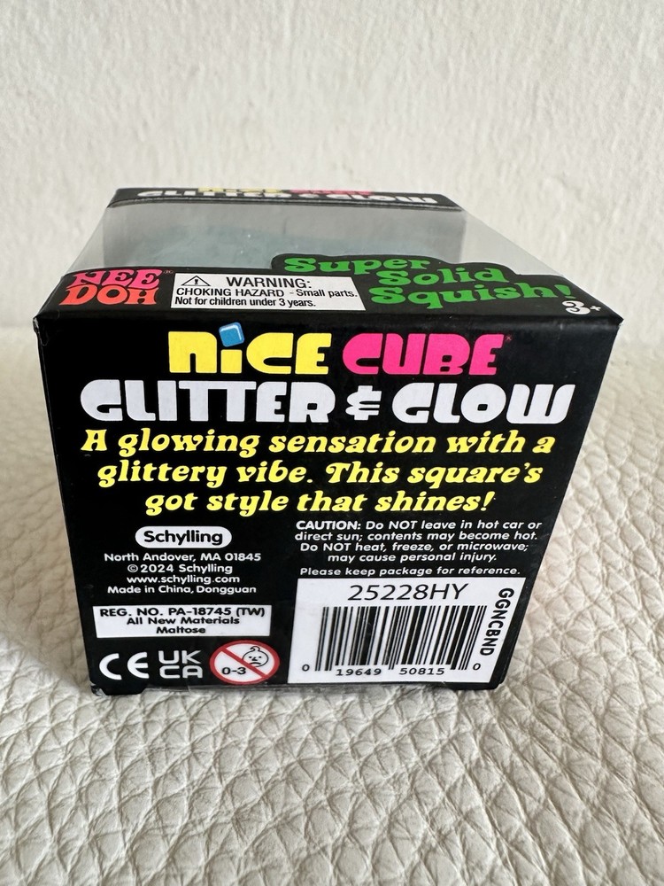 Nee Doh Nice Cube Glitter & Glow Super Solid Squeeze Blue Viral Toy