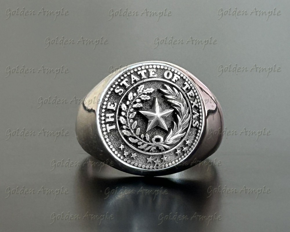 Seal of Texas State Handmade 3D Ring Solid German Silver Ring Mens