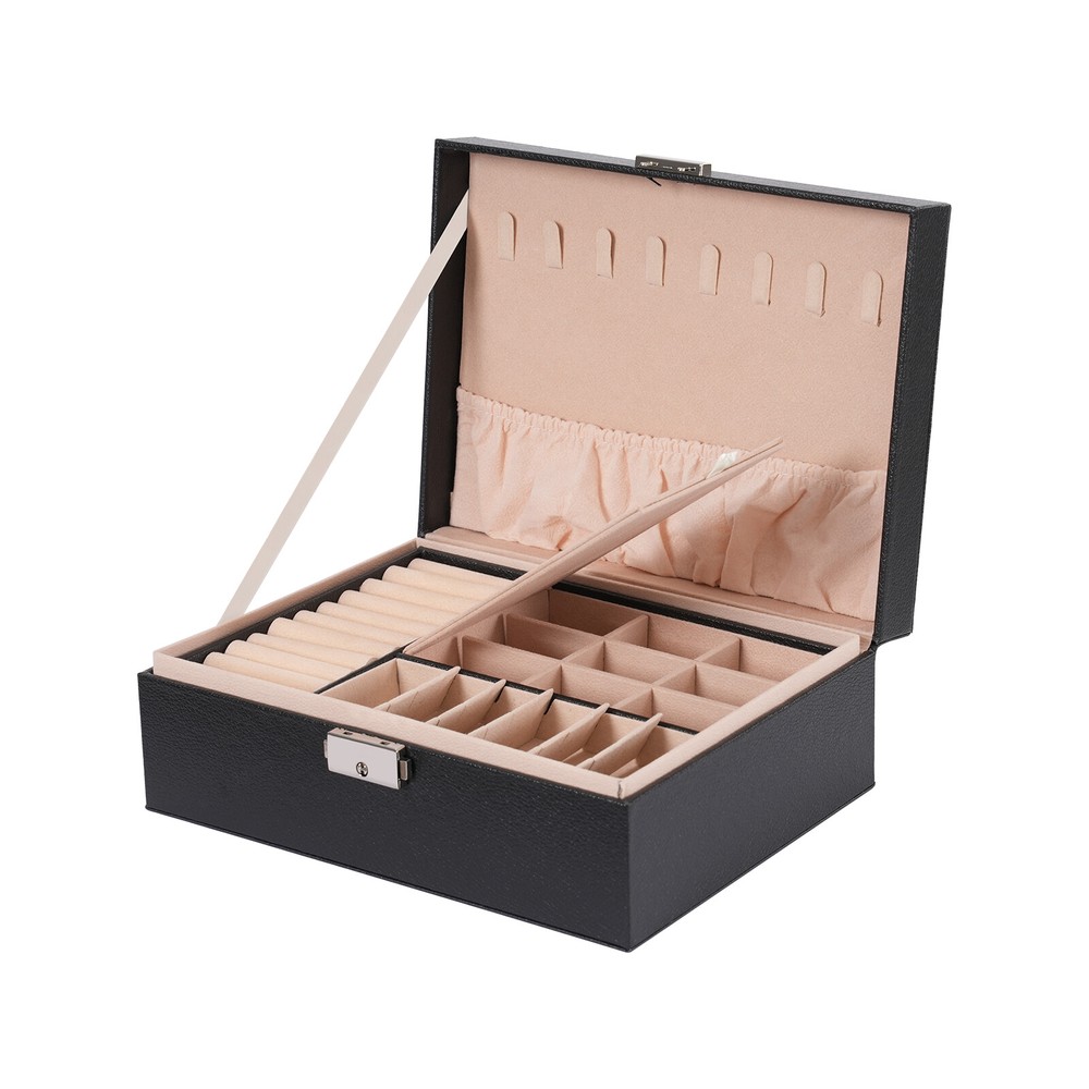 Double Layer PVC Jewelry Storage Display Box Necklace Ring Organizer Case