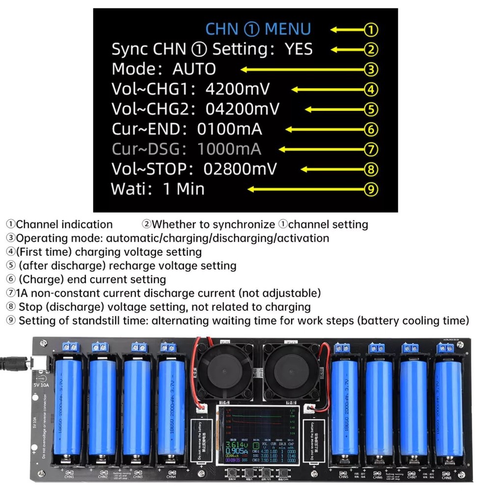 2.4in LCD Screen Internal Resistance Tester With DC5.5 high-current interface