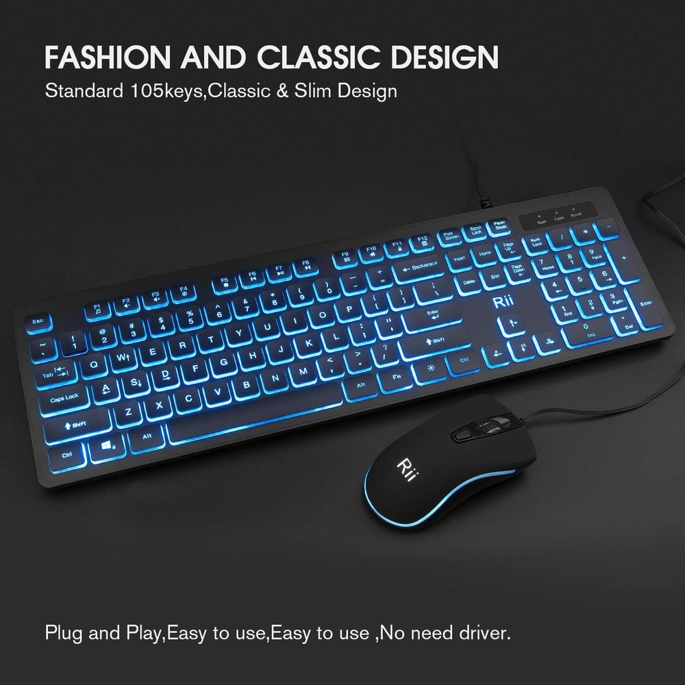 Three Colors Backlit Wired Keyboard and Mouse Combo