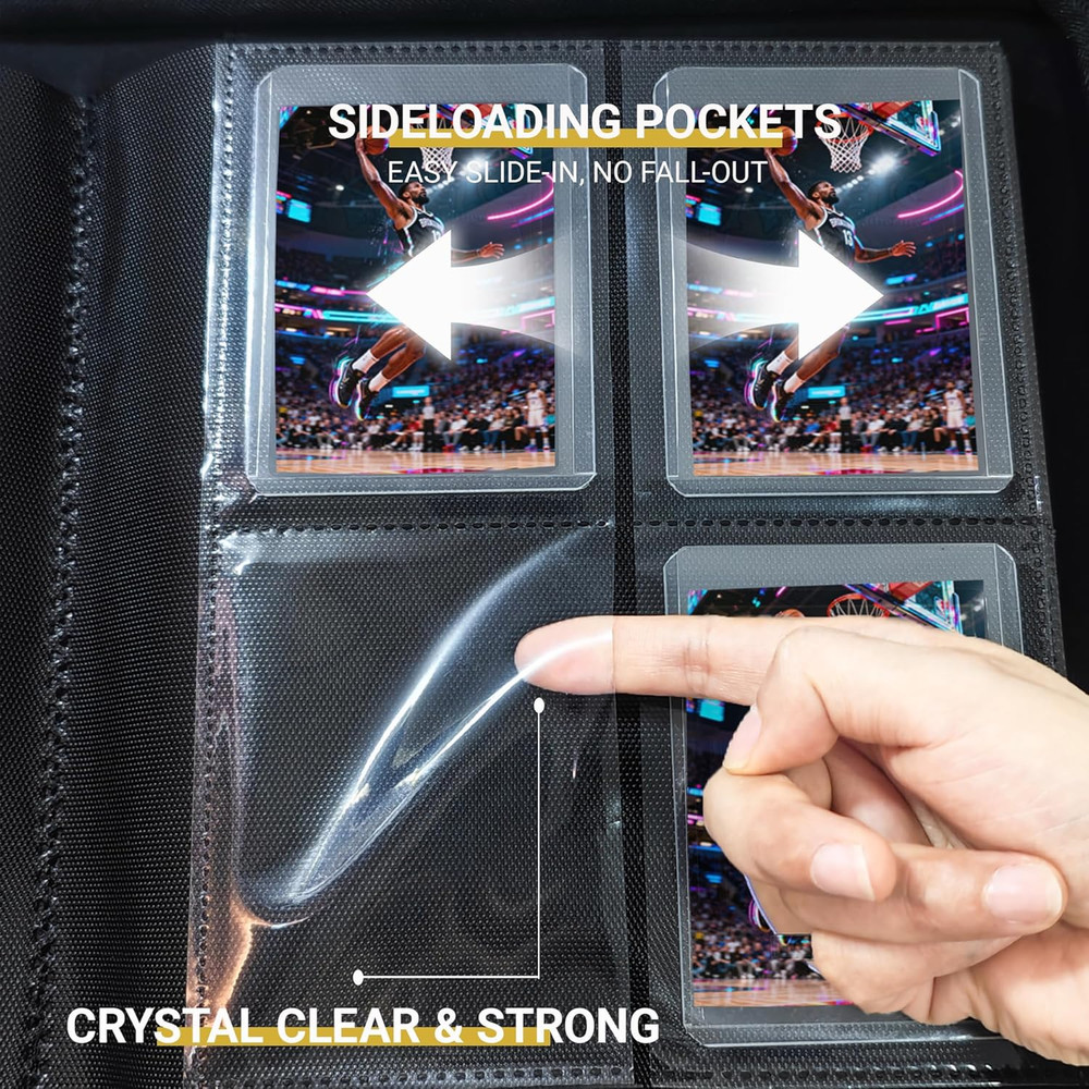 Toploader Binder 4 Pocket, Holds 128 Toploaders, Double-Sided Card Storage Binde