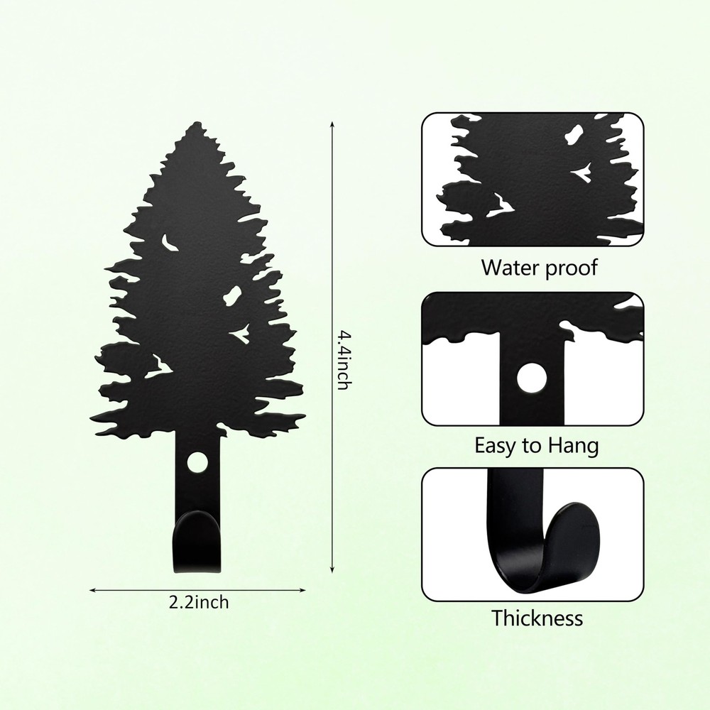 Pine Tree Wall Key Hooks - Rustic Cabin Decor, Metal Tree Branch Design for H...