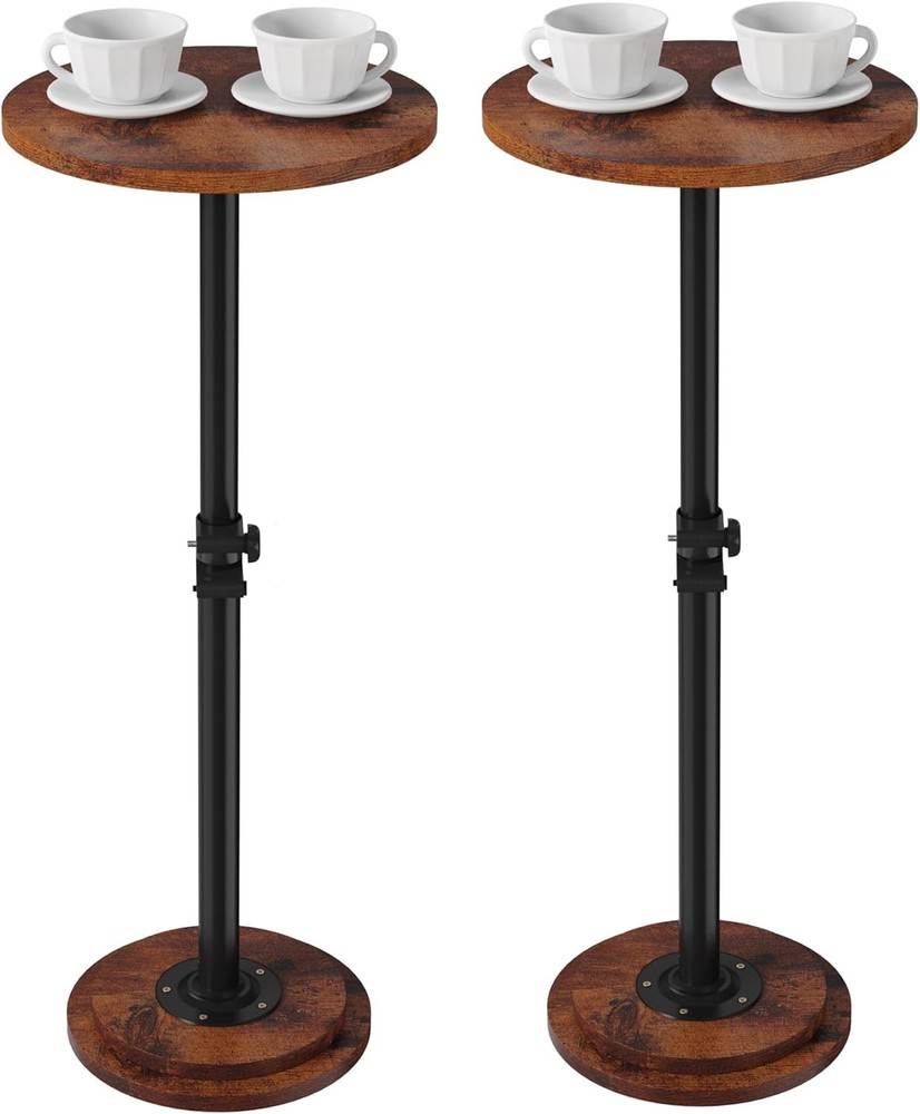 Drink Table Small Round Side Table 360° Swivel Height Adjustable Small Spaces