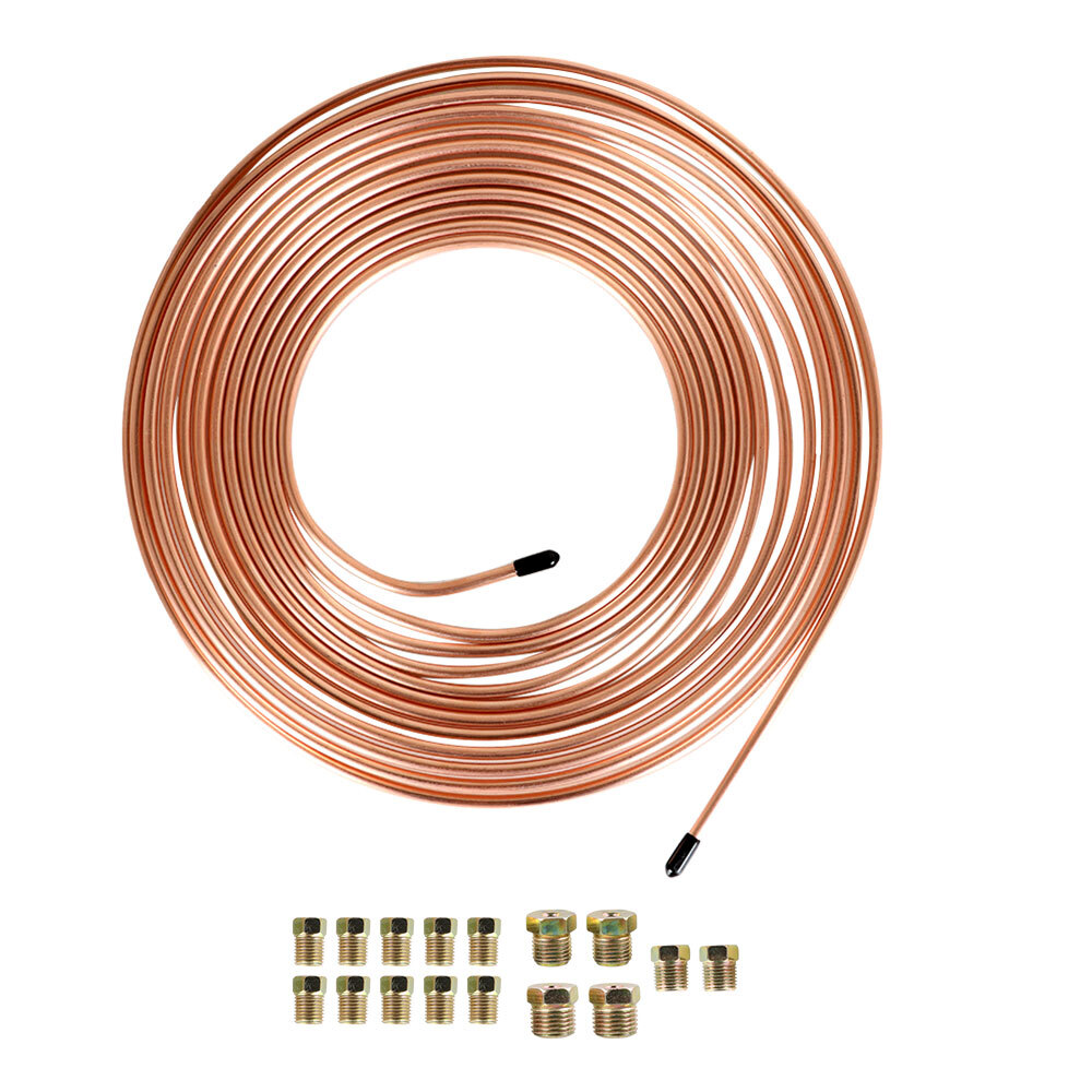 LABLT 25Ft Roll Coil of 3/16'' OD Copper Nickel Brake Line Tubing Kit 16 Fitting
