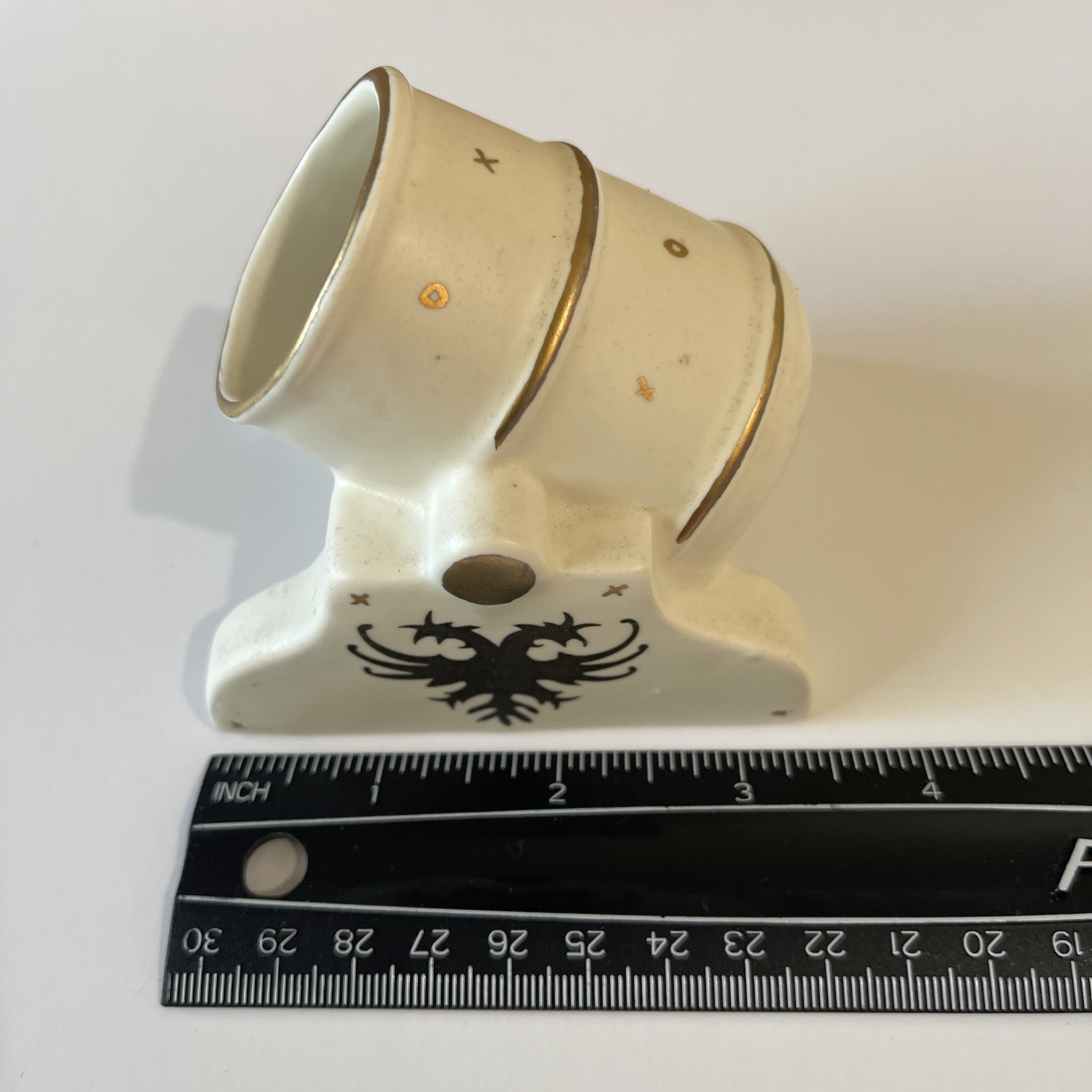 Double Headed Eagle Porcelain Canon Heraldic Military Figurine Artillery