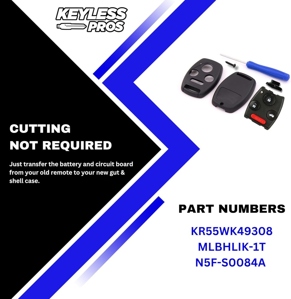 4-Btn Shell Kit & Gut Case, Keyless Entry Remote Key Fob Replacement, Fits 2003-