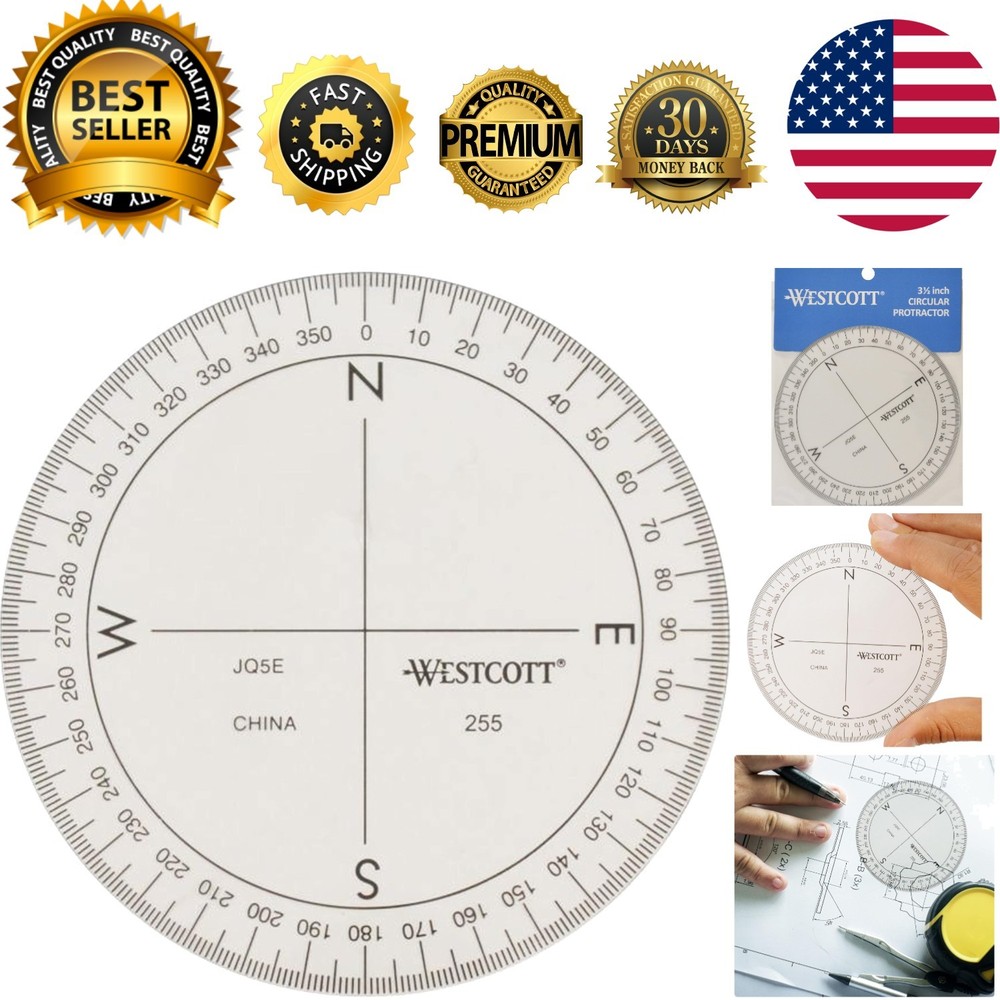360-Degree Compass Protractor, Crystal Clear Transparent Dial, Calibrated for...