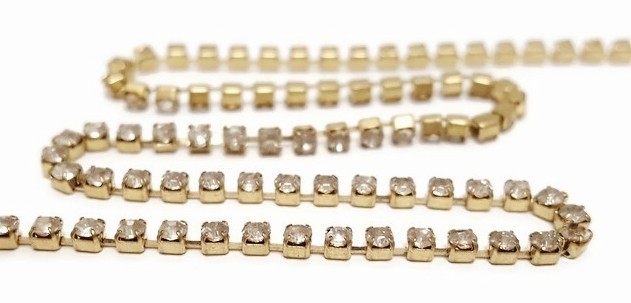 29 Inches Vintage Austrian Crystal Rhinestone 2.25mm. Wide Brass Chain 1204