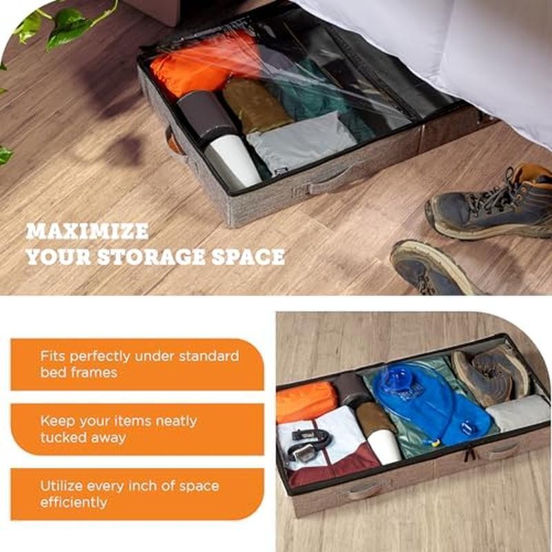 Under Bed Storage Containers 2-Pack Low Profile Underbed Organizer with Handles
