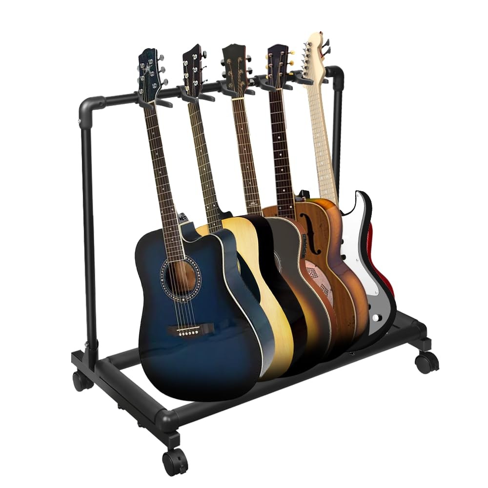 5 Multi Guitar Stand Rack with Wheels, Folding Design 5 Holder Multiple Guita...