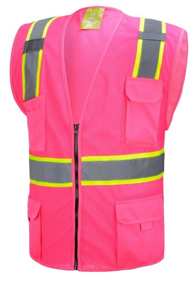 Pink Two Tones Safety Vest ,With Multi-Pocket Tool