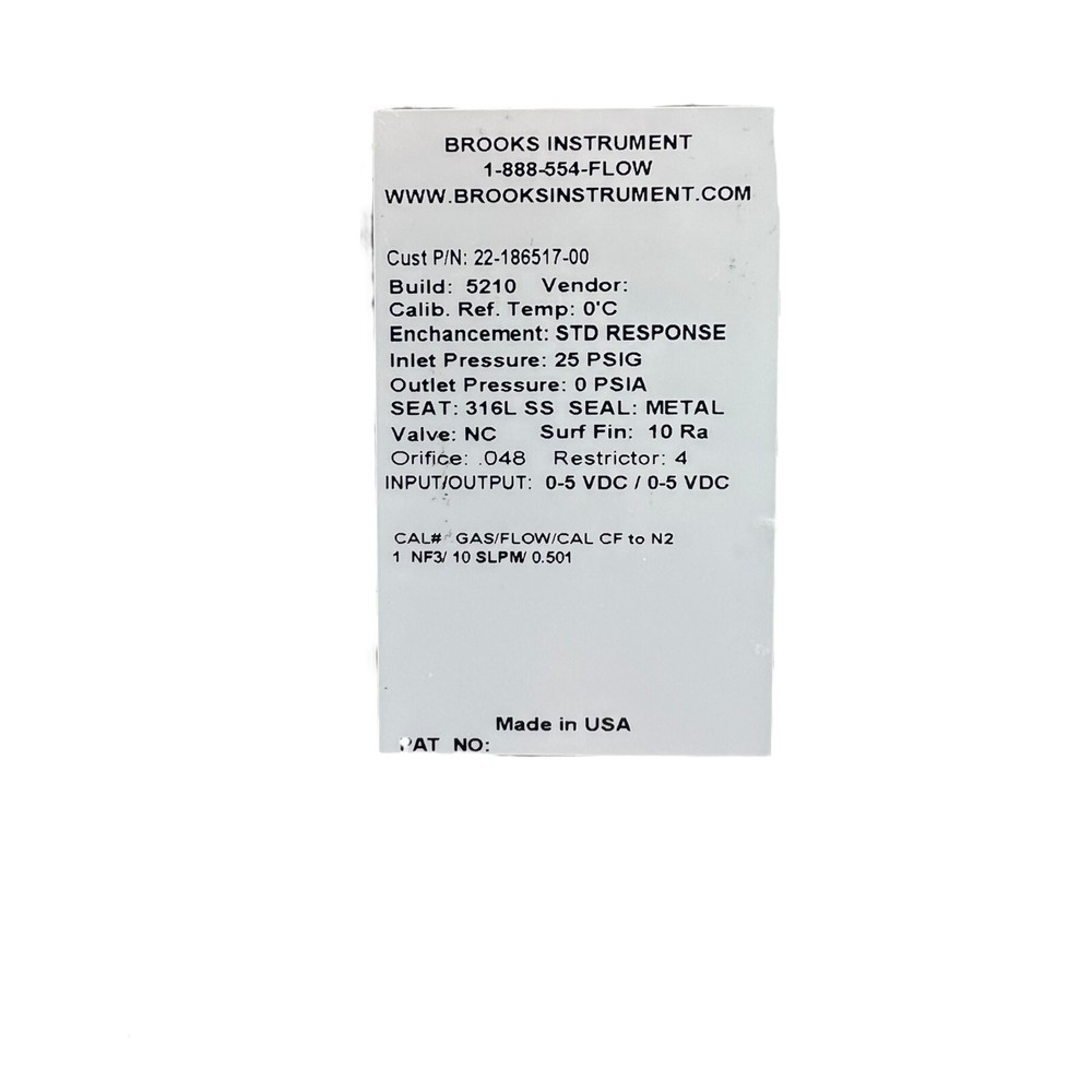 BROOKS DELTA CLASS MASS FLOW CONTROLLER SLA7950S1EGG1B2A1 10SLPM NF3 25PSIG