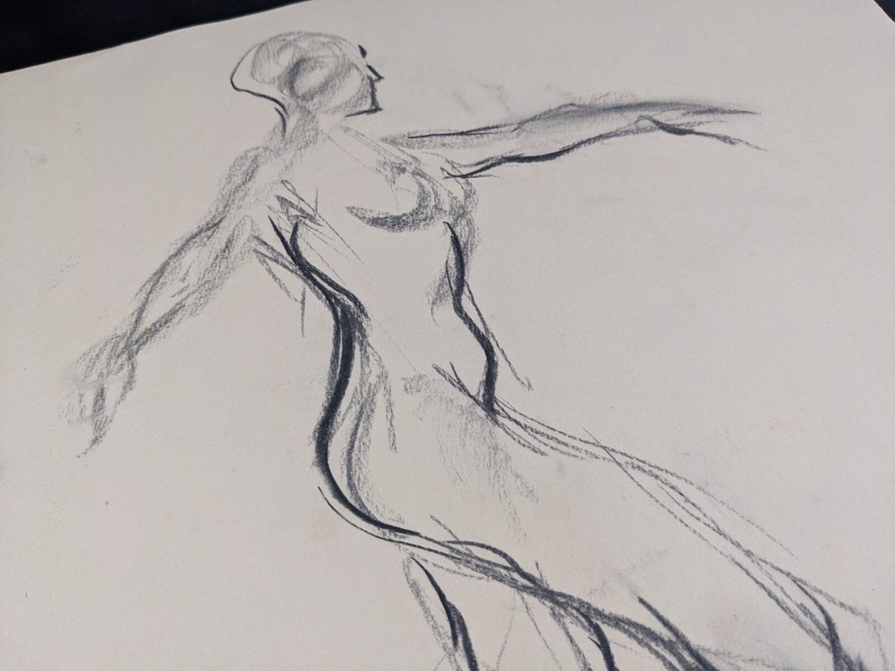 Walter Eck, dancing female nude, drawing, autographed