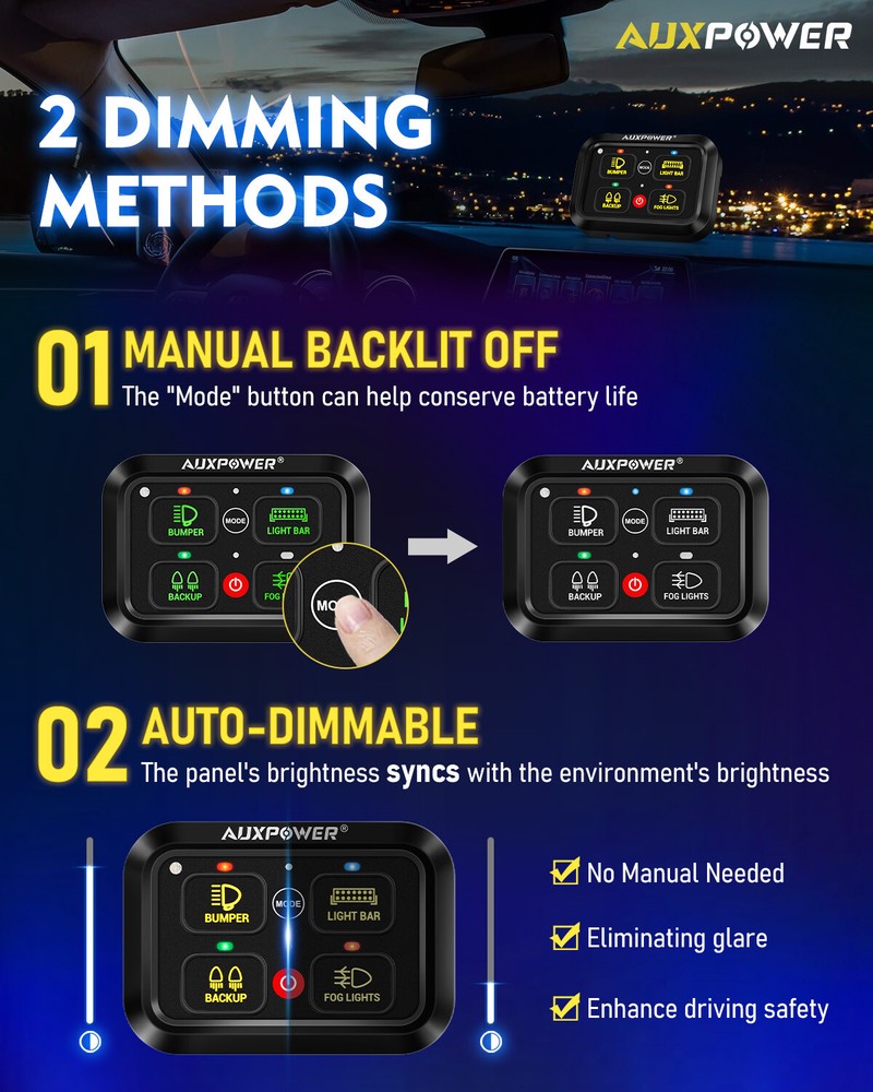 AUXPOWER RGB 4 Gang Switch Panel Toggle Touch On-Off LED Circuit Controller Box