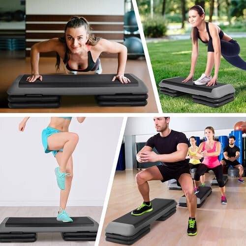 Adjustable Workout Aerobic Stepper, Exercise Step Platform Trainer with 4 Risers