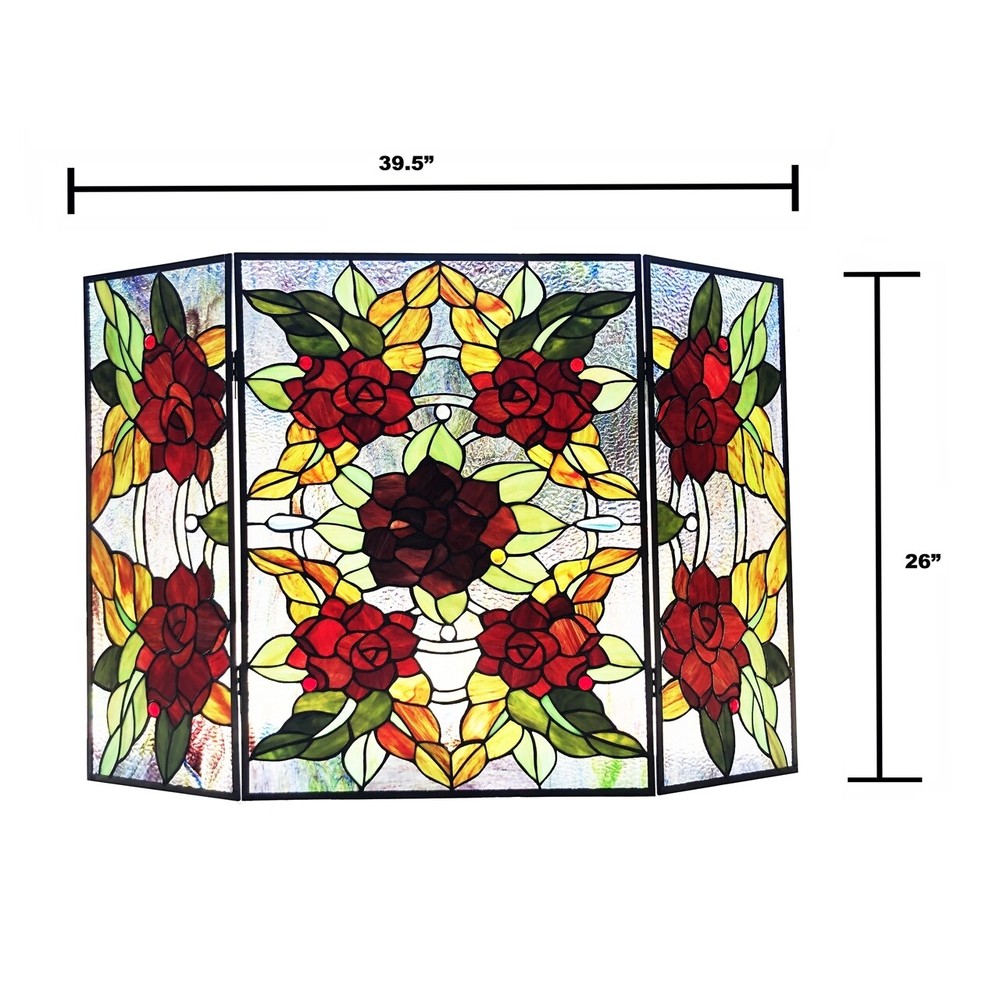 40" Folding Stained Glass Fireplace Screen
