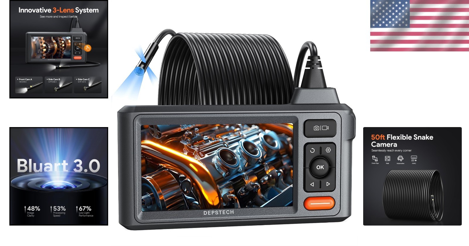 Professional Grade 50ft Sewer Camera with LED Light & Long Battery Life