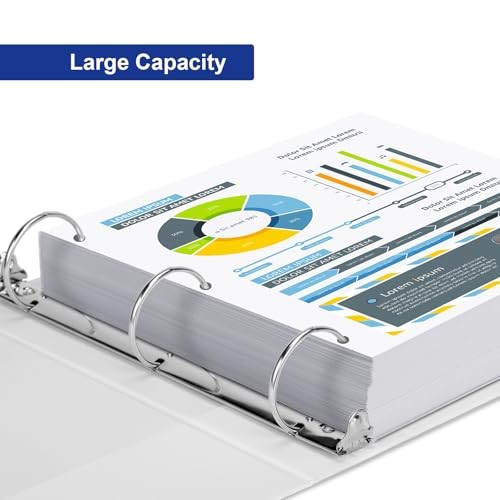 3 Ring Binder Sturdy 2"-Round Ring Binder with 2 Interior 2 Inch White 6 Pack