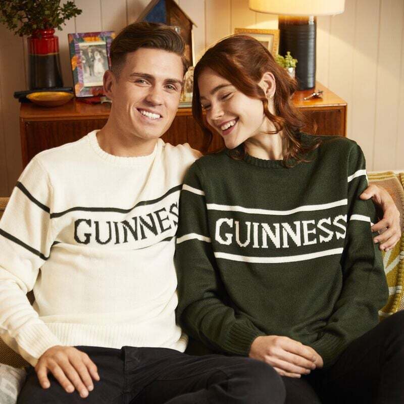 Guinness Men's Sweater Bottle Green Irish Crew Neck Knitted Pullover