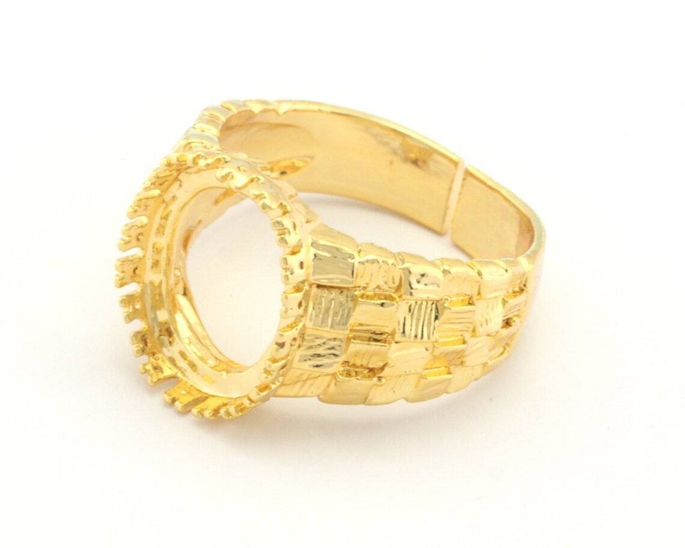 Basket Weave Patterned Blank Signet Ring Adjustable-Raw brass-silver-gold 4692