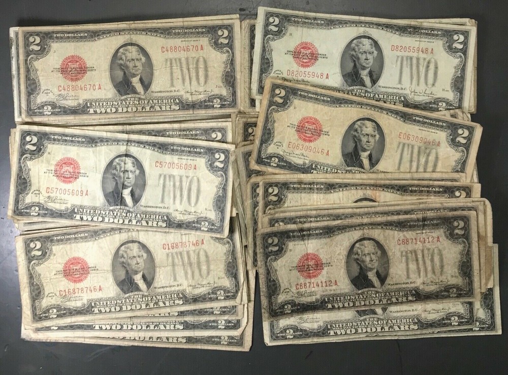 1928 Two Dollar $2 Bill Red Seal Note Randomly Hand Picked AG/GOOD (ONE NOTE)