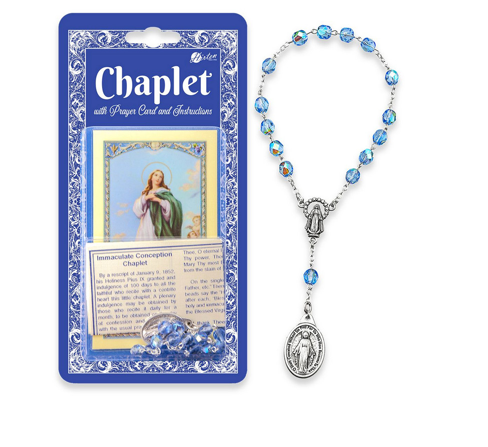 Immaculate Conception Chaplet, 7", w/ Laminated Prayer Card, Instructions