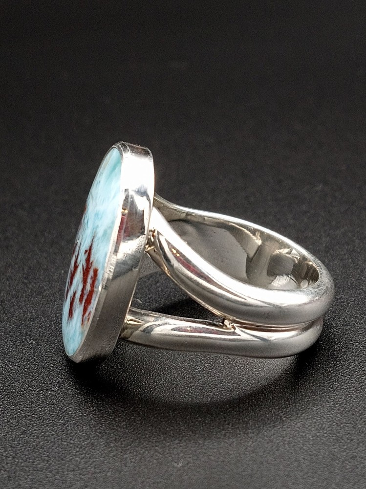 Handmade Wide Oval Dendritic Larimar Ring - Size 7