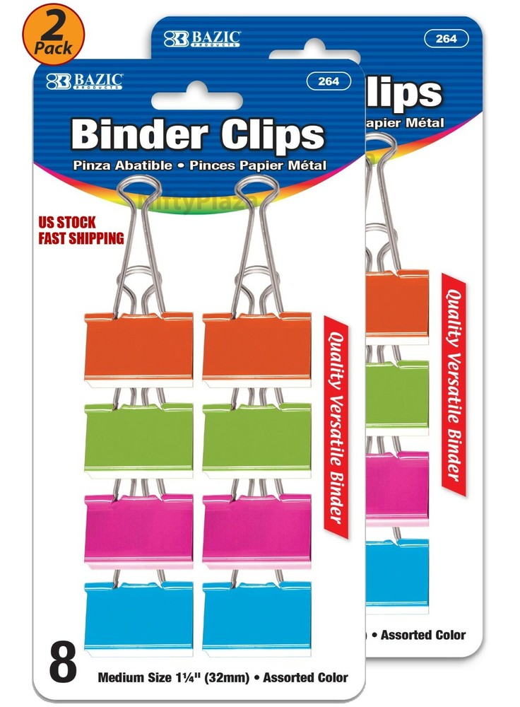 2 Pack - Medium 1 1/4" (32mm) Assorted Color Binder Clip 8/Pack Tackle any Task