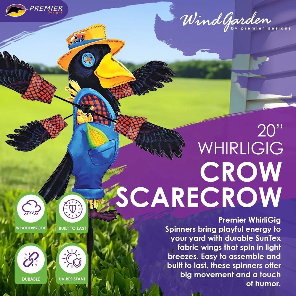 Fall Halloween Scarecrow Crow Whirligig Wind Spinner 20"