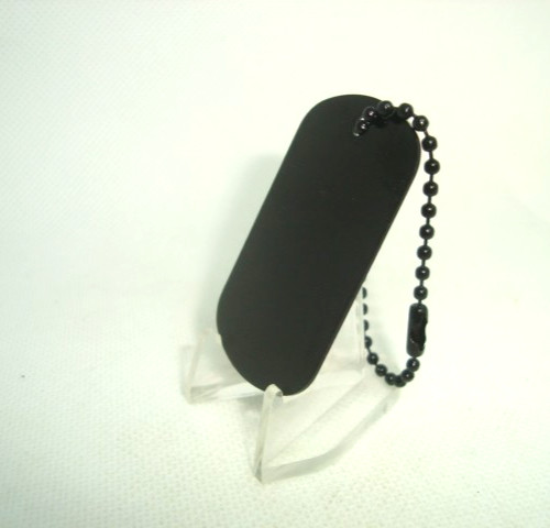 #1 Military Style Flat Edge Dog Tag Dark BLACK Aluminum + 4 1/2"in. Black Chain