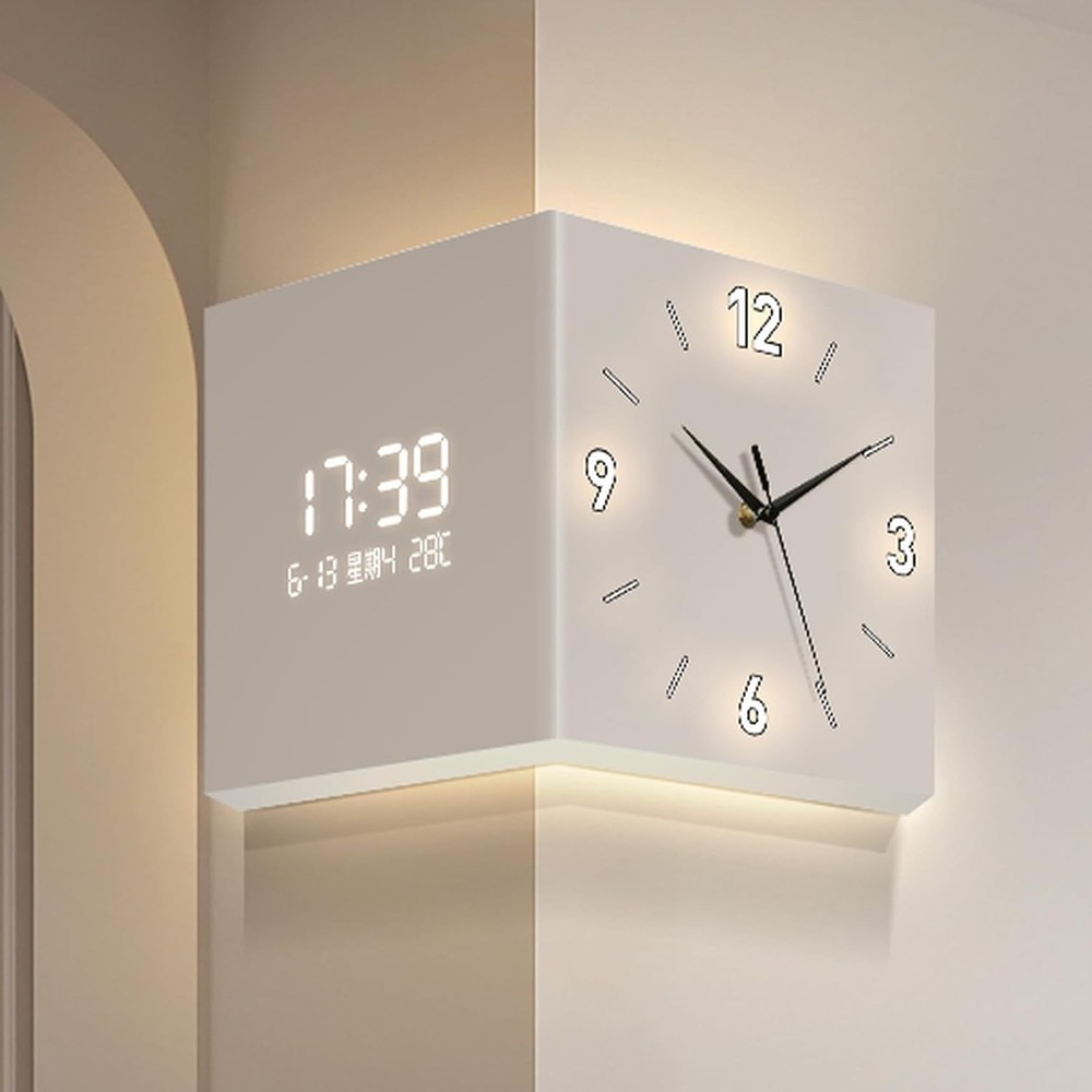 Modern 10-Inch LED Double-Sided Corner Wall Clock – Creative Square Wall Lamp