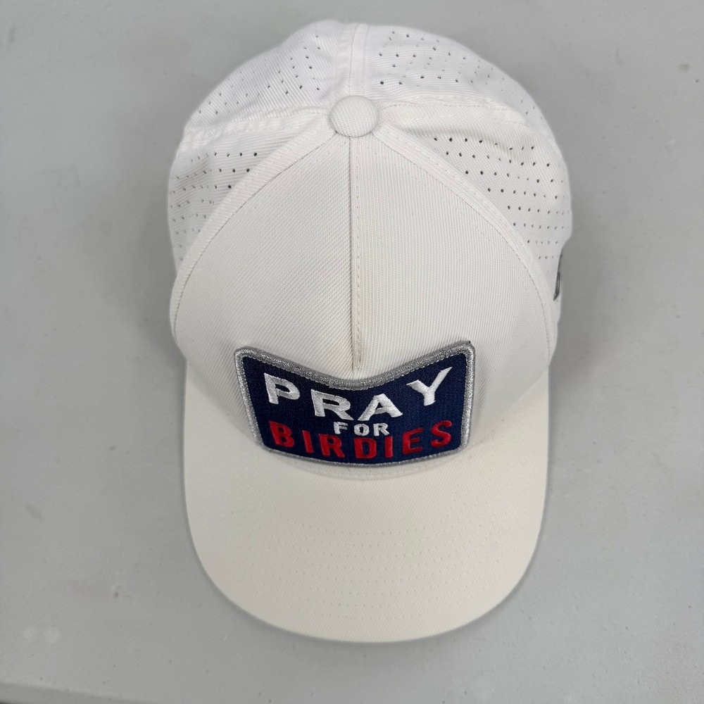 Mens White Pray For Birdies Golf Hat Snapback Patch Cap Perforated Adjustable